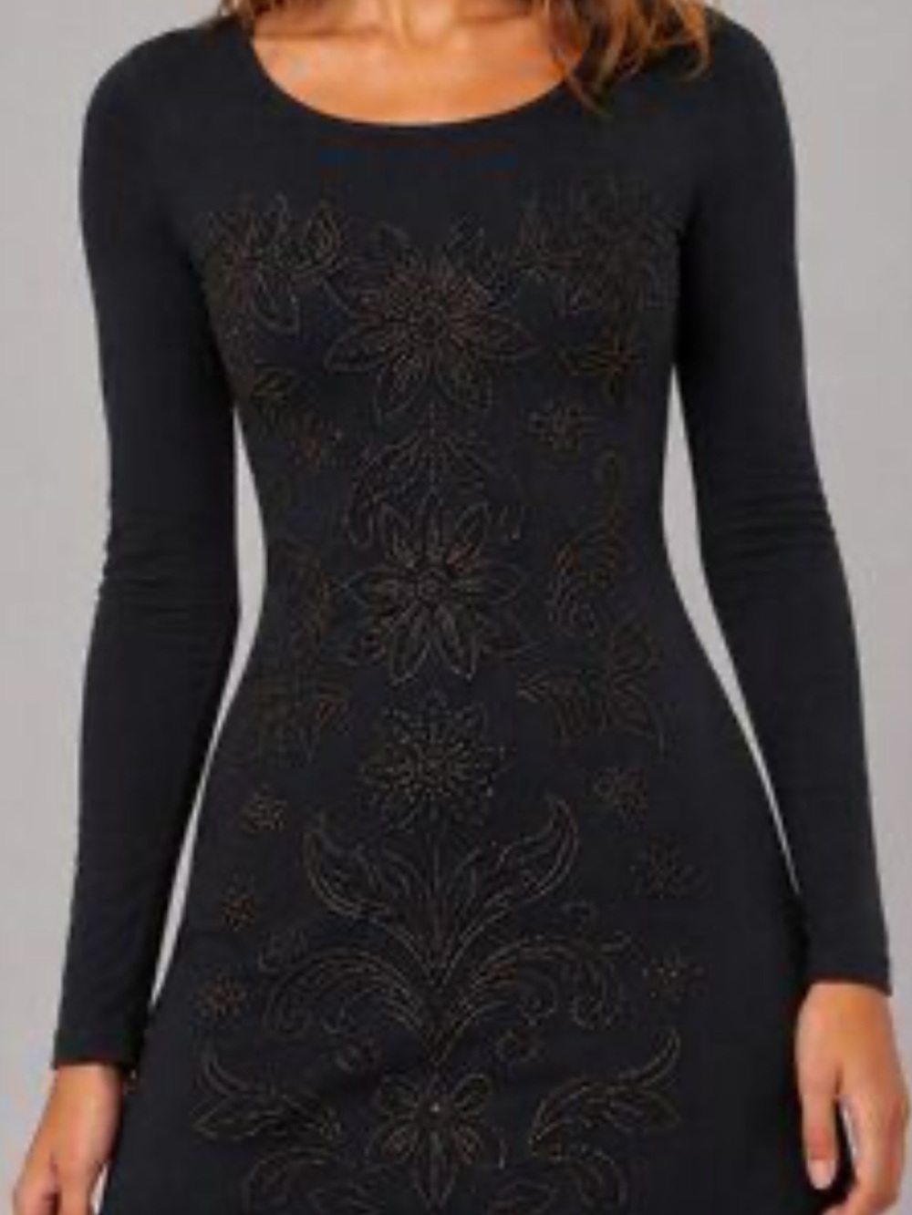 Free People Black Long-Sleeve Floral Knit Dress